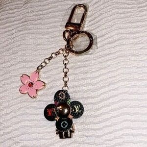 Louis Vuitton Black and Pink Floral Keychain